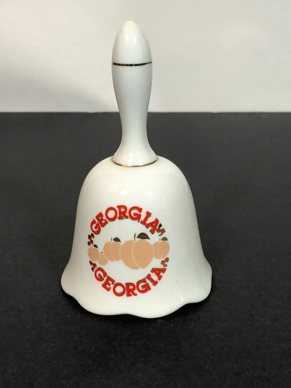 Georgia Dinner Bell Porcelain Gold Trim Scalloped Edge Peaches Vintage